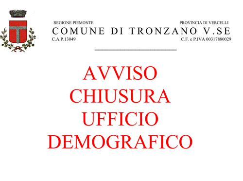 Chiusura ufficio demografico